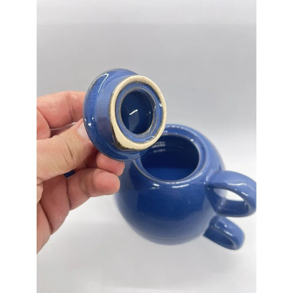 Blue PIER 1 Stoneware Teapot W/Mug Set ~ Stackable 3 Piece Set